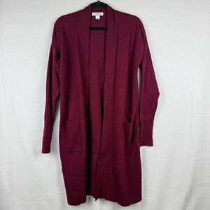 Liz Claiborne Burgundy Open Cardigan, Women’s Large, Long, Pockets